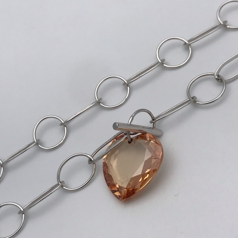 Sterling Silver Crystal Heart Toggle Necklace 18” - image 6